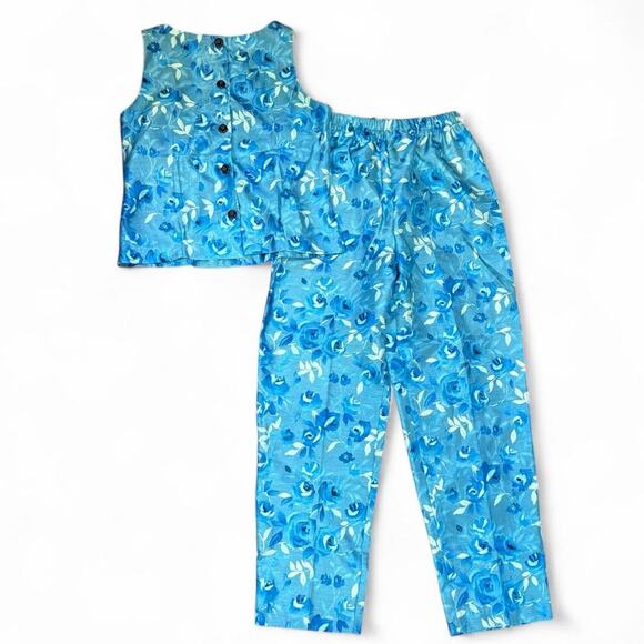 Fall floral cozy vintage blue print 2- piece set PositiveAttitude women size 12 - Picture 2 of 8